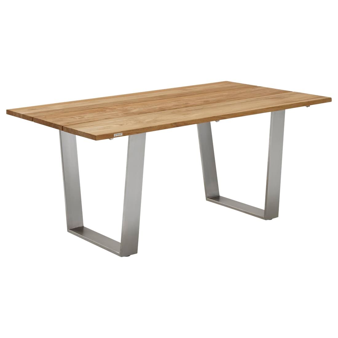 Hagebord Noah 180x95 cm rustfritt stål trapesben teak forside