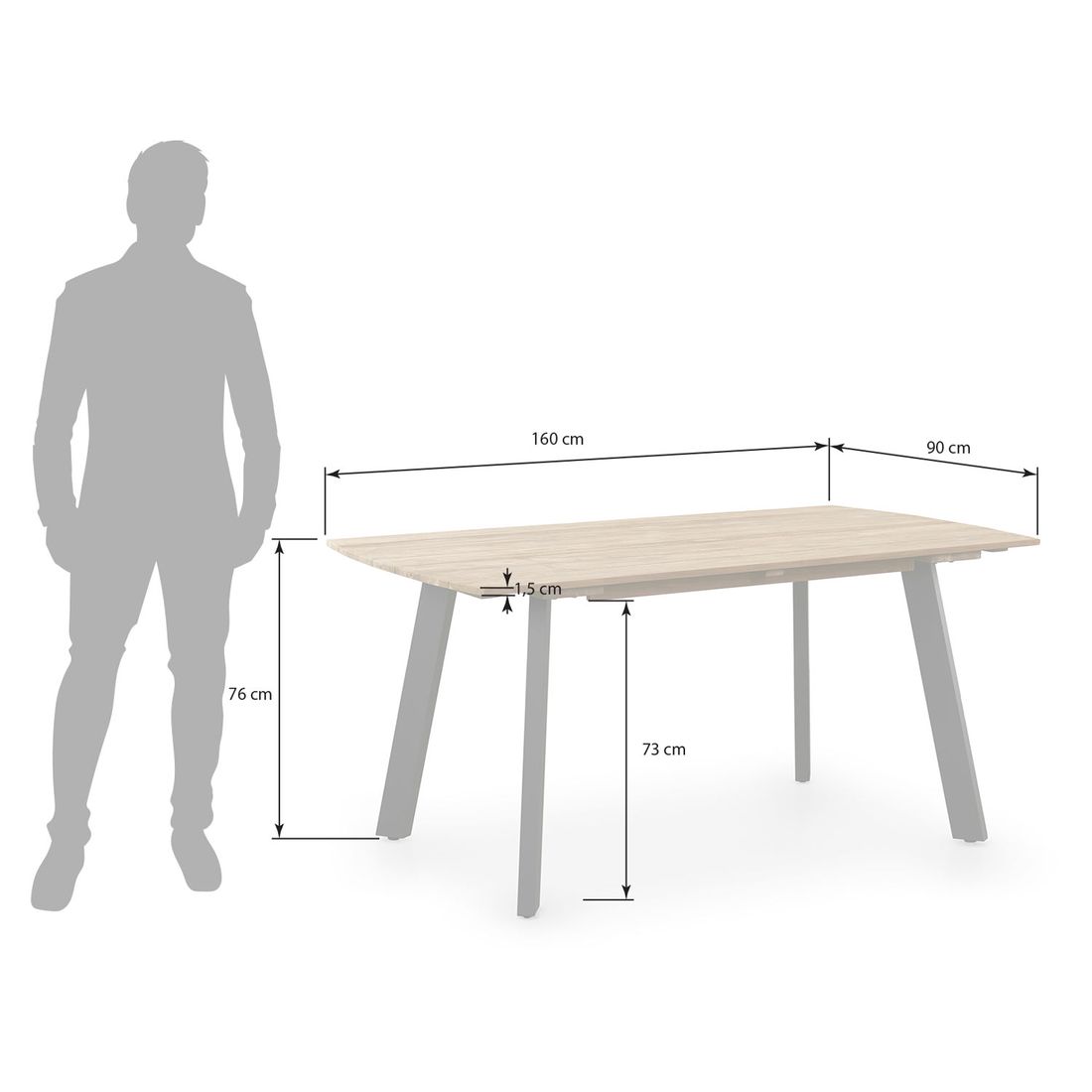 Hagebord Ohio II aluminium resirkulert teak bakside