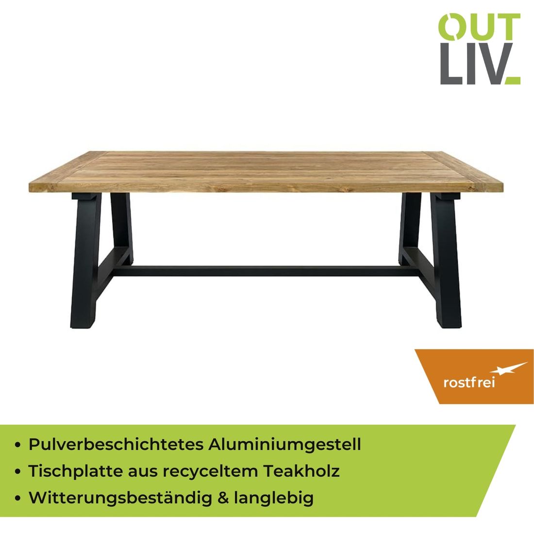 Nærbilde av aluminiumramme på Hagebord Omaha aluminium/teak 200x100 cm