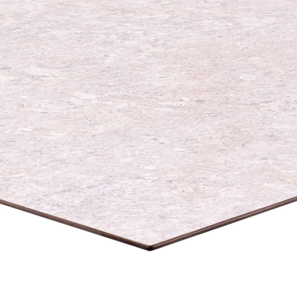 Detalj av bordplate på Hagebord Opus rustfritt stål/HPL 210x100 cm sandstein
