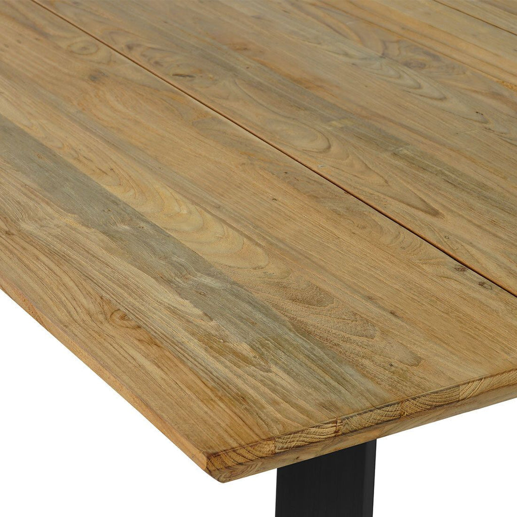 Detalj av teak bordplate på Hagebord Orleans rustfritt stål/teak 180x90 cm
