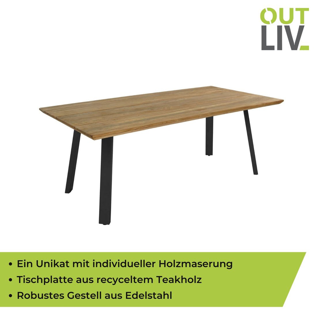 Nærbilde av ben i rustfritt stål på Hagebord Orleans rustfritt stål/teak 180x90 cm