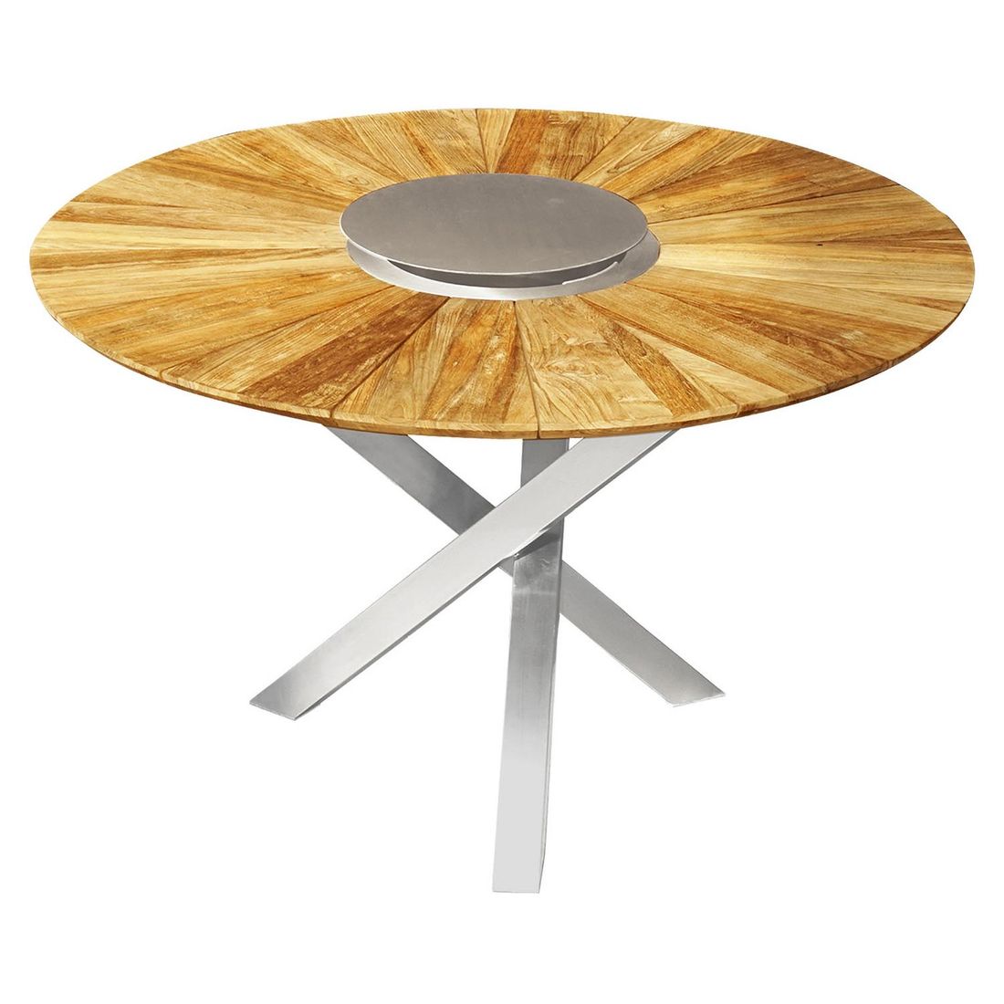 Hagebord Oryx Ø120 cm rustfritt stål/teak - Zebra sett forfra