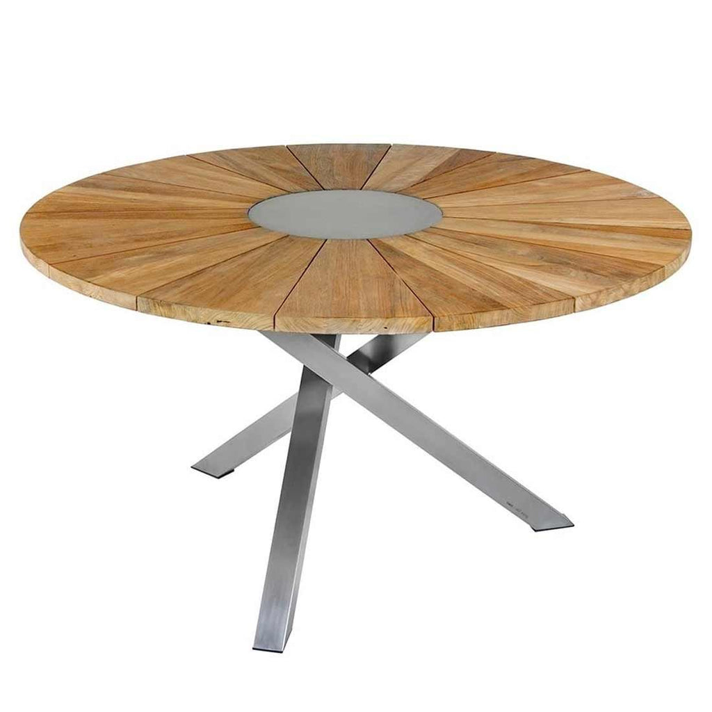 Hagebord Oryx Ø135 cm rustfritt stål/teak Zebra forfra