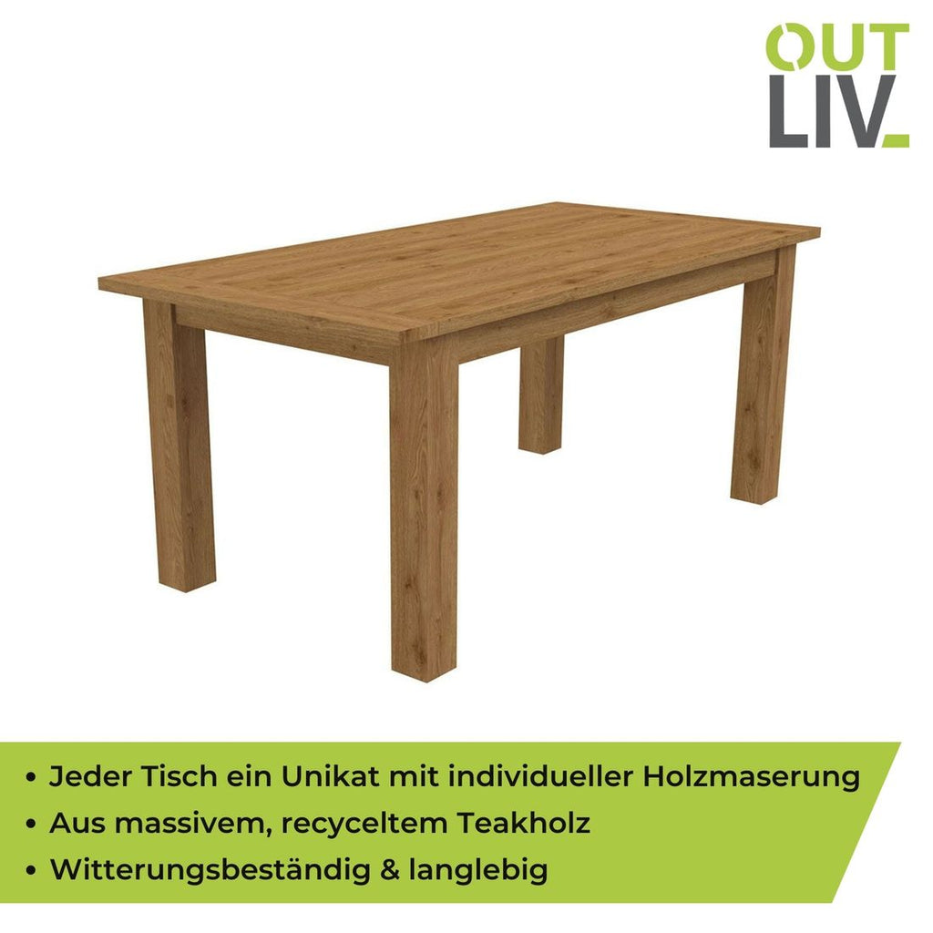 Detalj av overflate på Hagebord Oxford resirkulert teak 180x90 cm
