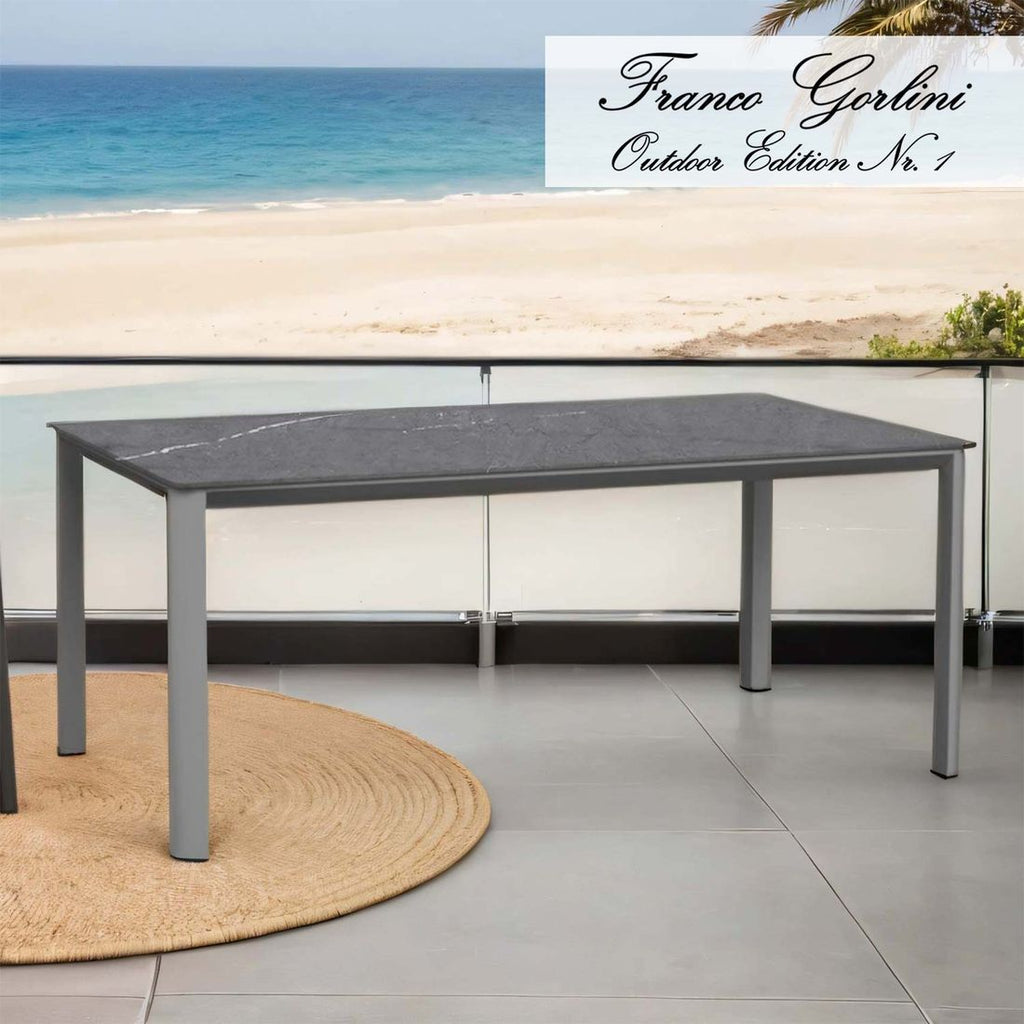 Hagebord Palermo aluminium/sinterstein 180x90 cm forfra