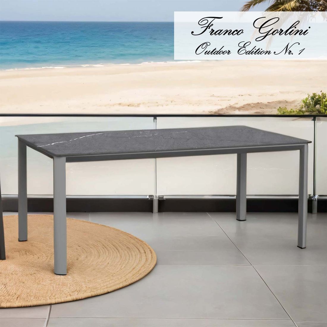 Hagebord Palermo aluminium/sinterstein 180x90 cm forfra