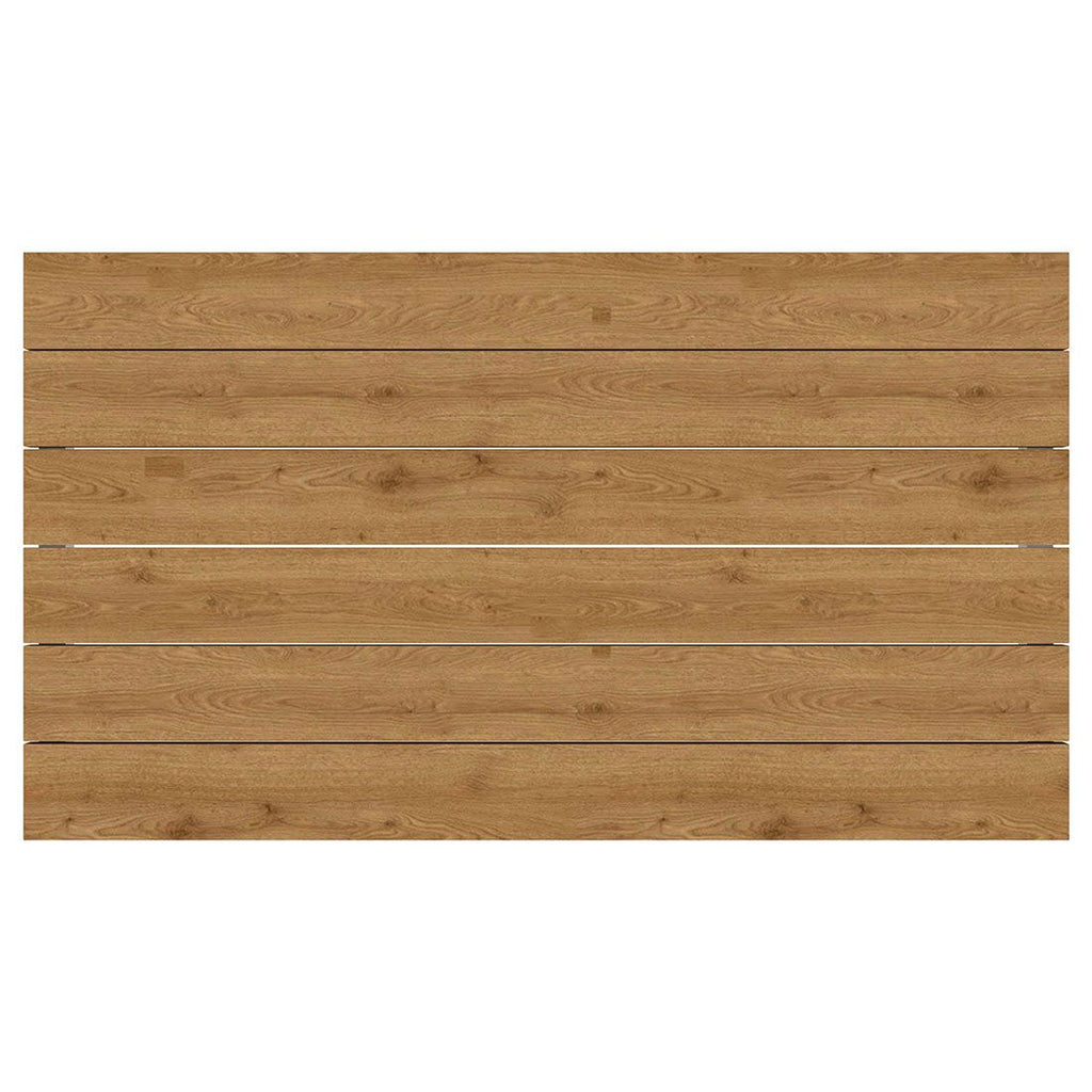 Hagebord Rimini rustfritt stål resirkulert teak 160x90 cm detalj av bordplate