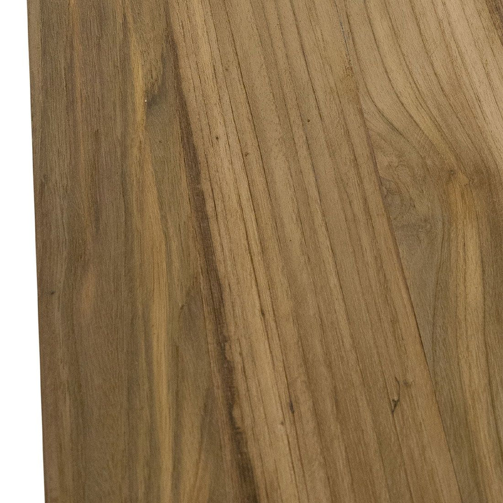 Detalj av bordplate på Hagebord Riviona rustfritt stål resirkulert teak