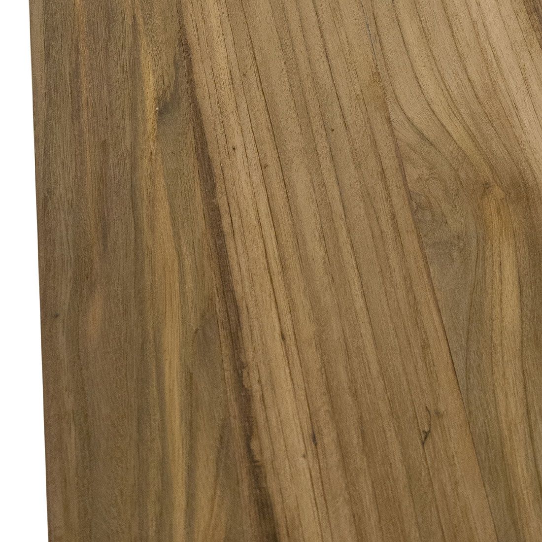 Detalj av bordplate på Hagebord Riviona rustfritt stål resirkulert teak