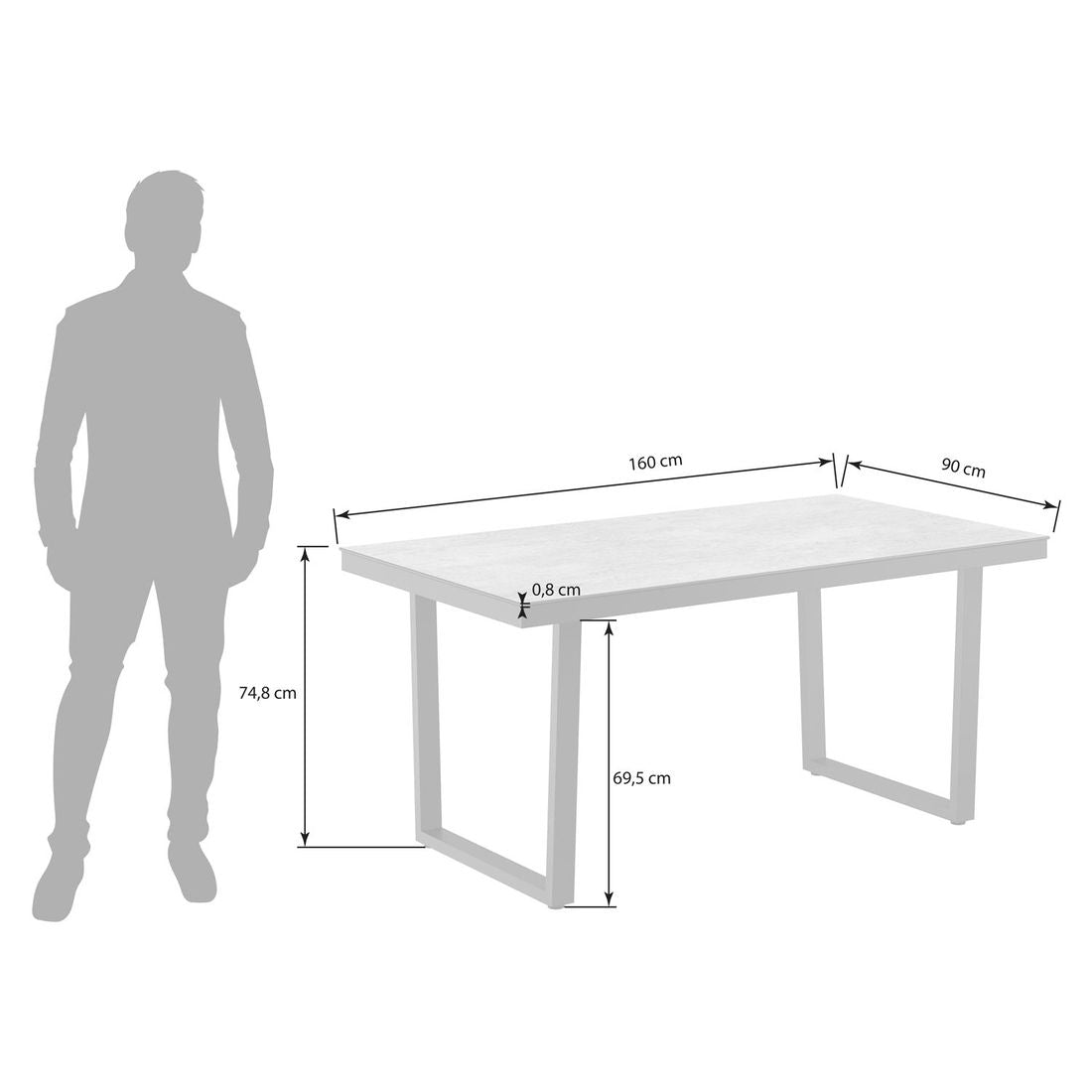 Detalj av bordplate på Hagebord rustfritt stål/Dekton 160x90 cm antrasitt - OUTLIV