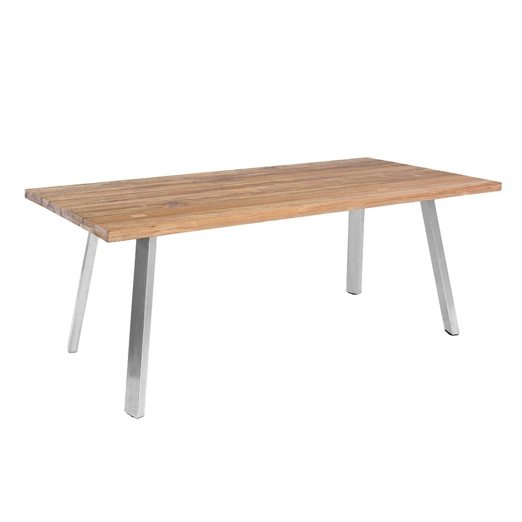 Hagebord rustfritt stål og resirkulert teak 200x100 cm sett forfra