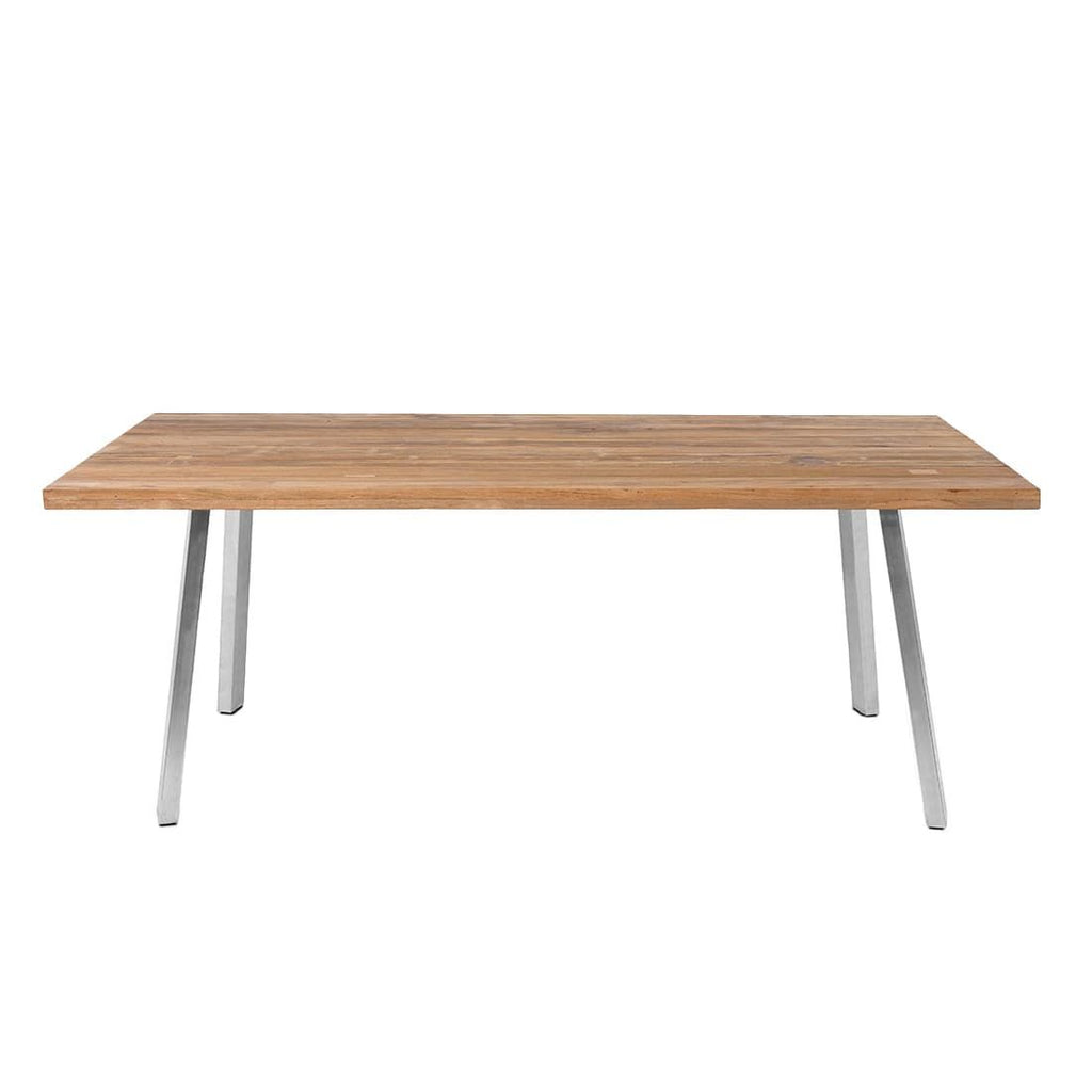 Hagebord rustfritt stål og resirkulert teak 200x100 cm sett bakfra