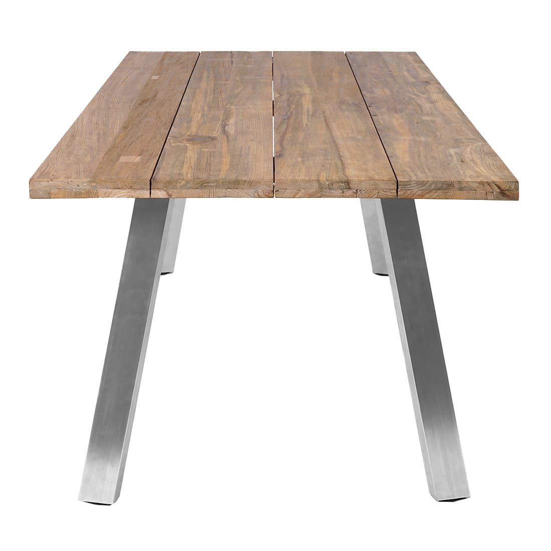 Detalj av bordplate i resirkulert teak på Hagebord rustfritt stål og resirkulert teak