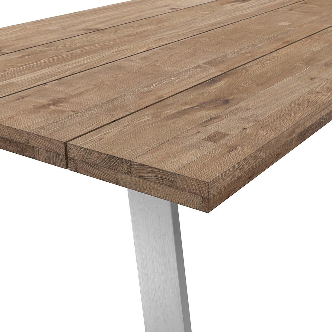 Nærbilde av rustfritt stål ramme på Hagebord Rustic