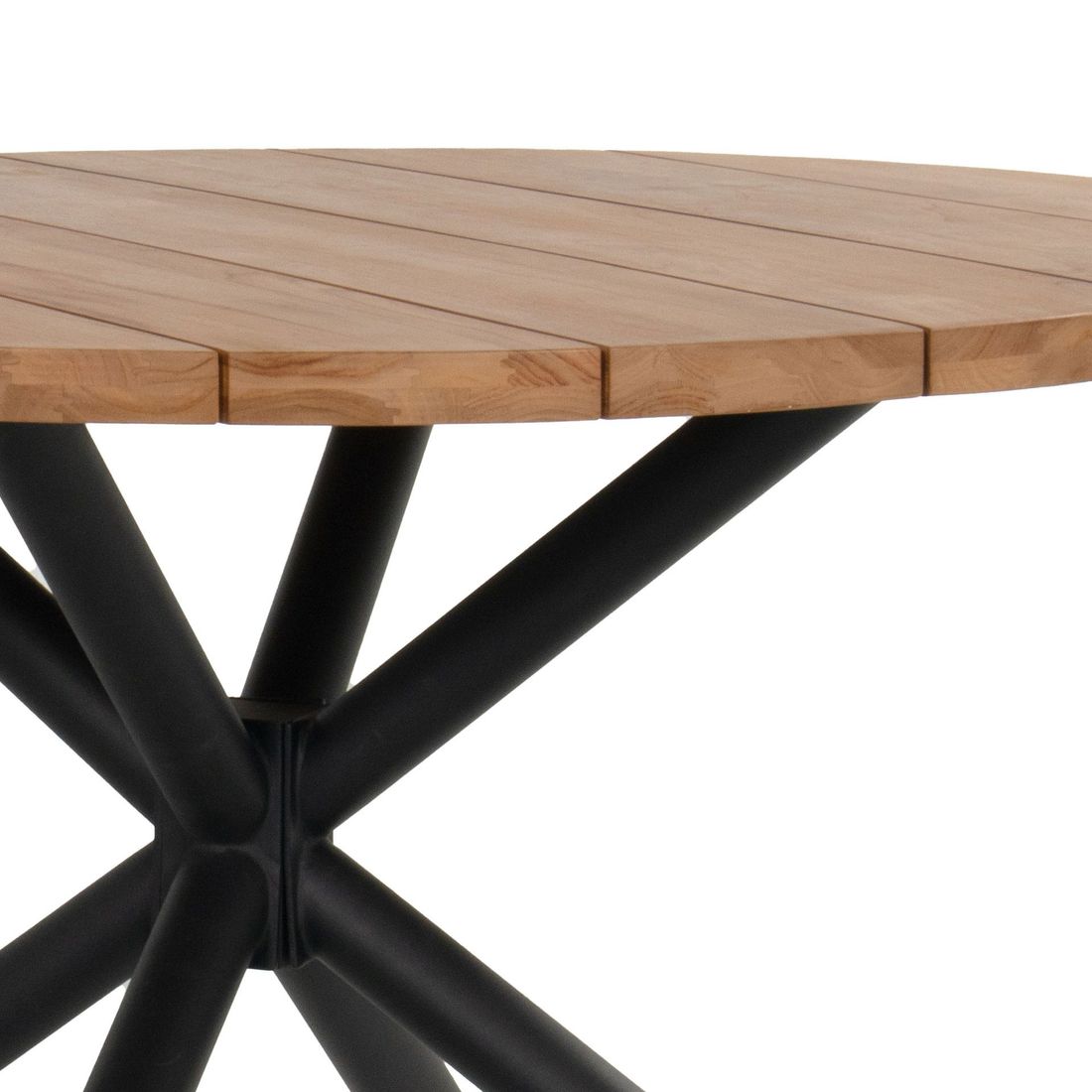 Detaljbilde av hagebord Saba Ø130 cm aluminium/resirkulert teak