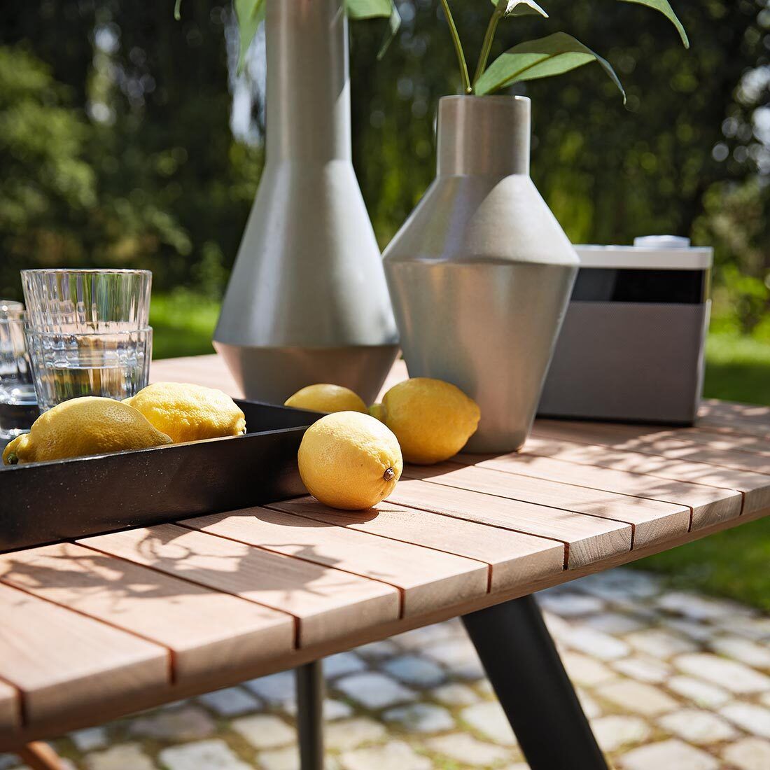 Hagebord Schweden aluminium/teak 200x95 cm vinklet oversikt