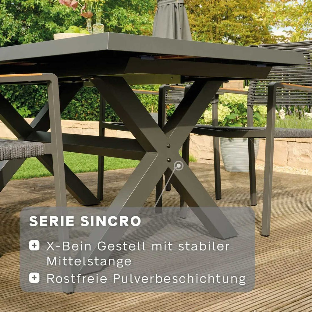 Hagebord Sincro 200x100 cm aluminium/teak bordplate og ben