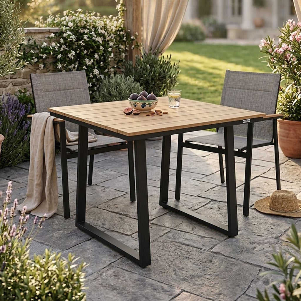 Hagebord Skate Low Dining 95x95 cm aluminium/teak bakside
