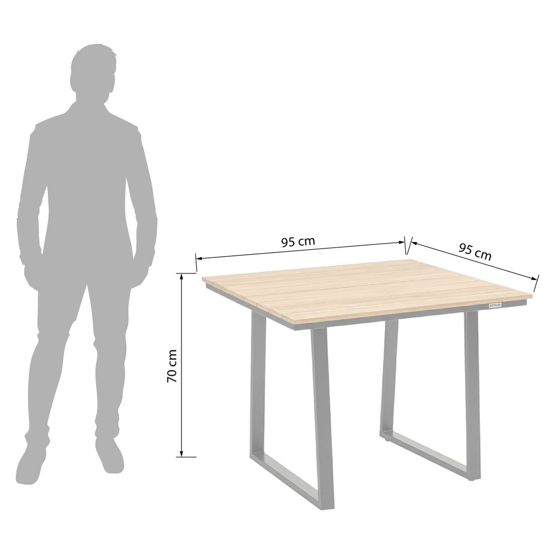 Detalj av bordplate i teak på Hagebord Skate Low Dining 95x95 cm