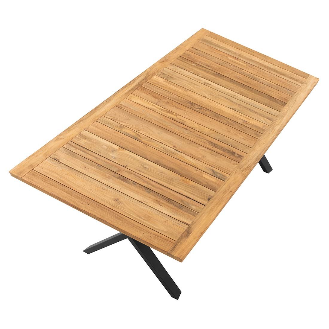 Nærbilde av stålramme på Hagebord stål og resirkulert teak 200x100 cm - OUTLIV