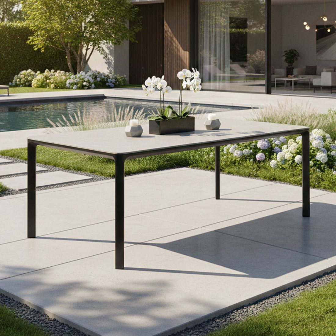 Hagebord Stilo 160x90 cm aluminium/sinterstein bakside