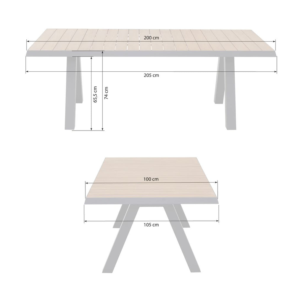 Hagebord Tirana 200x100 cm aluminium/teak bakside