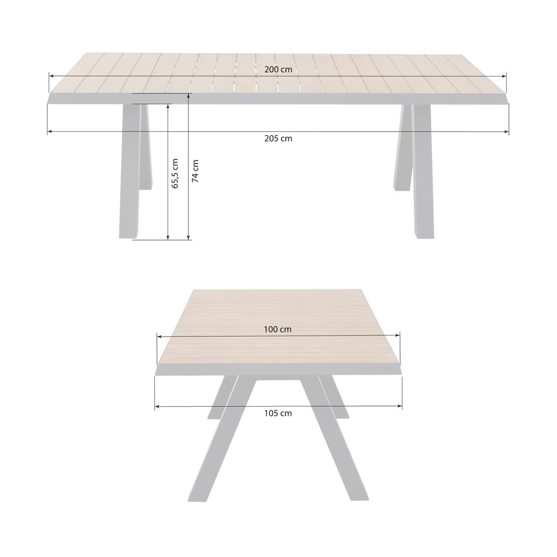 Hagebord Tirana 200x100 cm aluminium/teak bakside