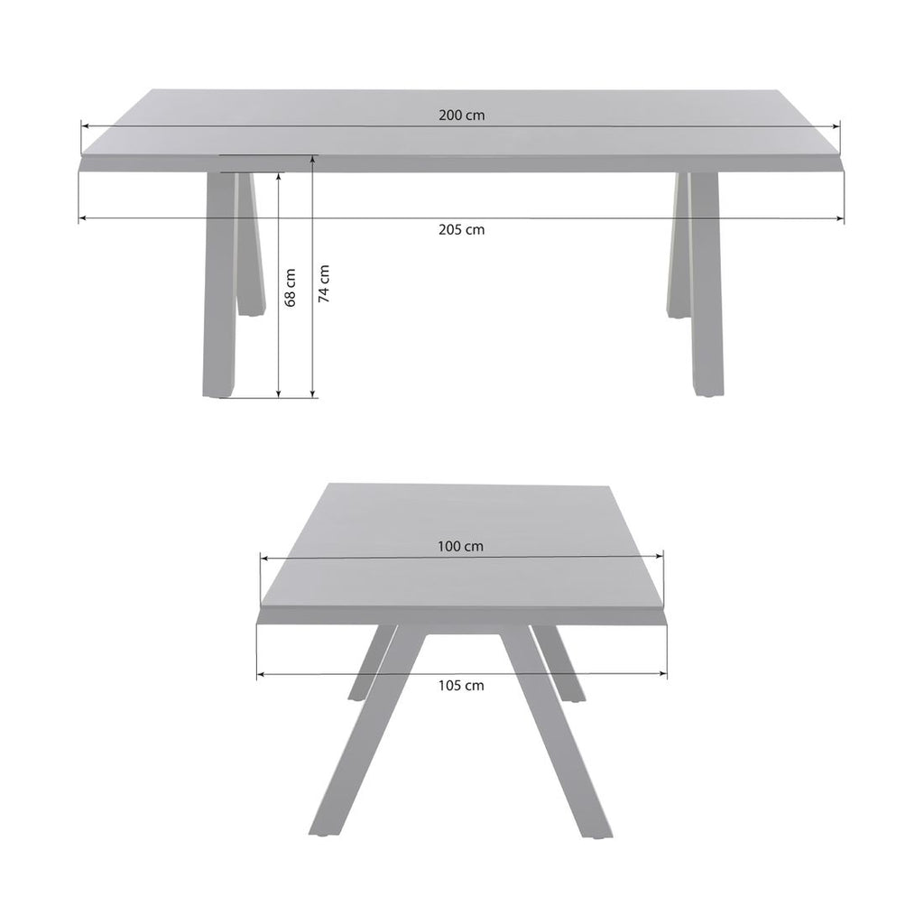 Hagebord Tirana aluminium HPL 200x100 cm bakside