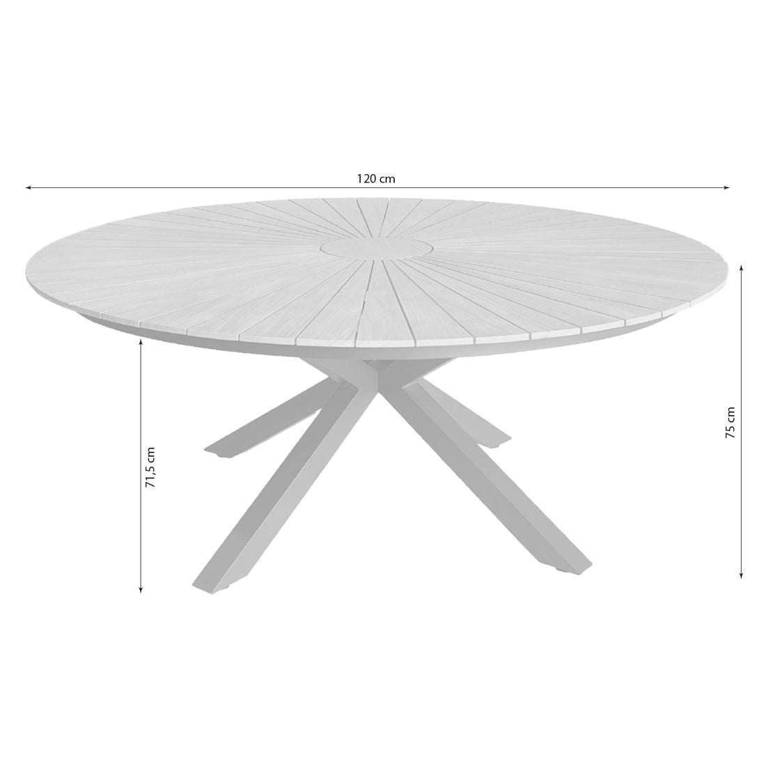 Detalj av teak bordplate på Hagebord Unicamo Ø120 cm aluminium/teak - LC Garden