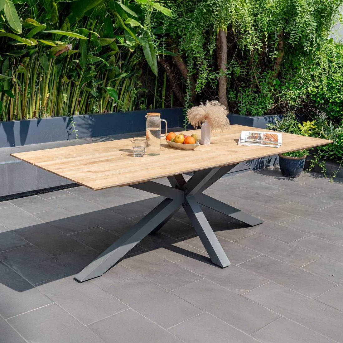 Hagebord Viborg aluminium/teak 216x99 cm bakside