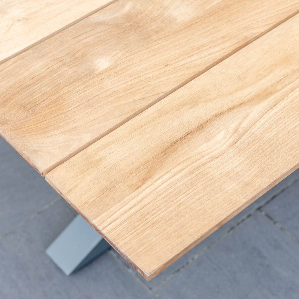 Værbestandig teakbordplate på Hagebord Viborg aluminium/teak 216x99 cm