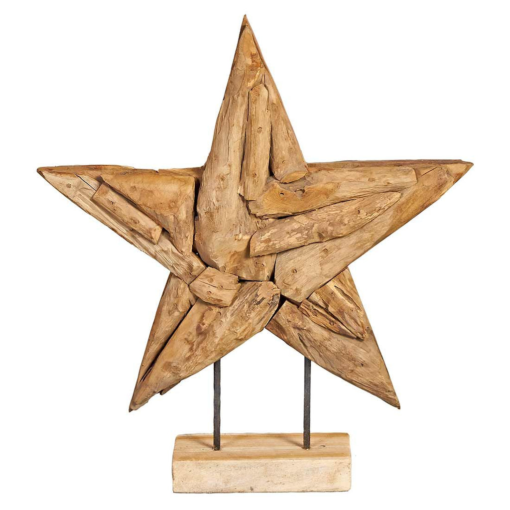 Hagedekorasjon stjerne i teak 60x12x67 cm - OUTLIV forfra