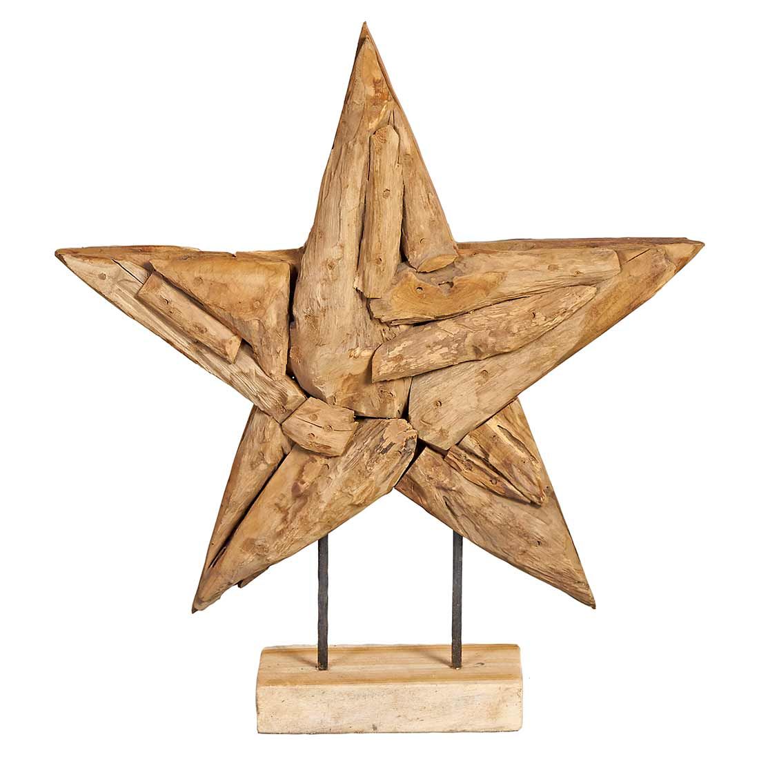 Hagedekorasjon stjerne i teak 60x12x67 cm - OUTLIV forfra