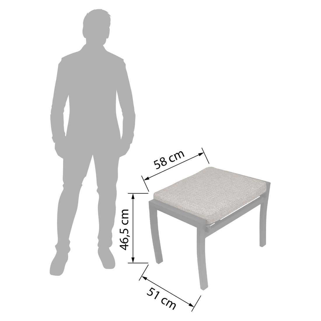 Hagekrakk Avena aluminium med sittepute 58 cm detalj