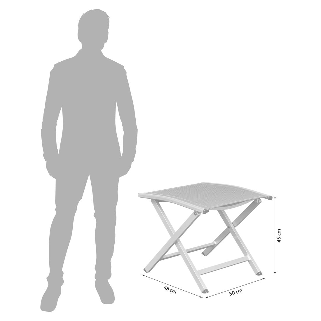 Detalj av tekstilene sitteflate på Hagekrakk Unicamo sammenleggbar aluminium/textilen