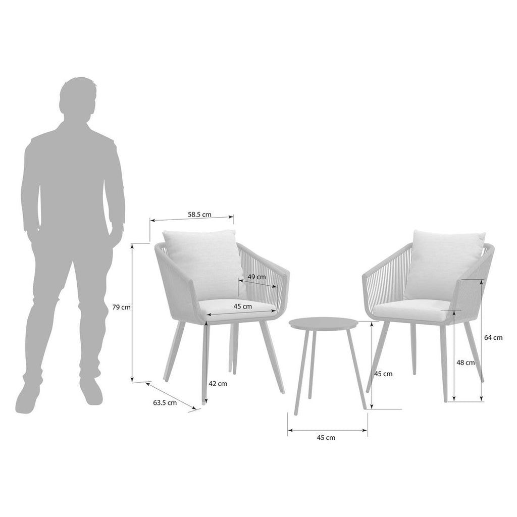 Hagemøbelsett Alex 2 plasser aluminium og tau detalj tau sete