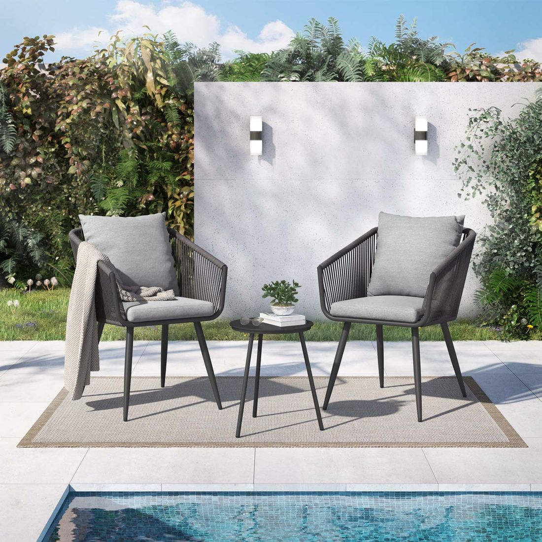 Hagemøbelsett Alex 2 plasser aluminium og tau front