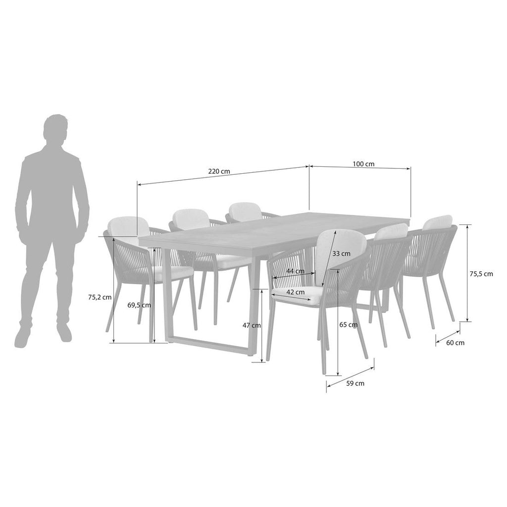Hagemøbelsett Monet 6 plasser aluminium HPL bordplate detalj