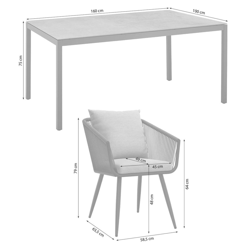 Hagemøbelsett Alex aluminium/keramikk med tau bakside