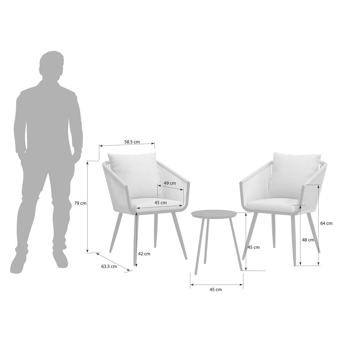 Hagemøbelsett Alex 2 plasser aluminium/tau detalj av materiale