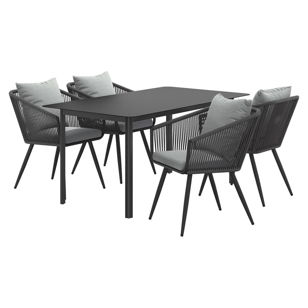Hagemøbelsett Alex 4 plasser aluminium og tau bakside