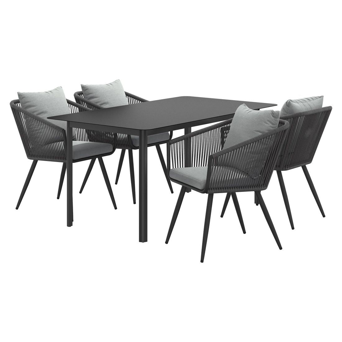 Hagemøbelsett Alex 4 plasser aluminium og tau bakside