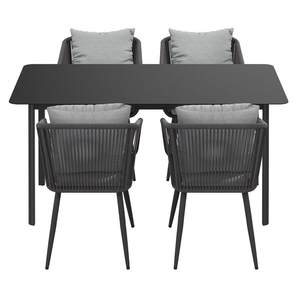 Montert Hagemøbelsett Alex 4 plasser aluminium og tau på terrasse