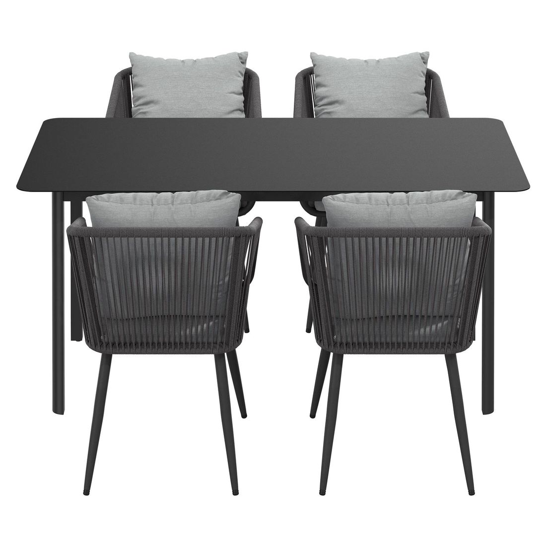 Montert Hagemøbelsett Alex 4 plasser aluminium og tau på terrasse