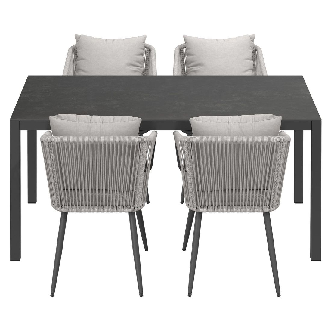 Hagemøbelsett Alex 4 plasser aluminium keramikk 160x90 cm - OUTLIV montert på terrasse