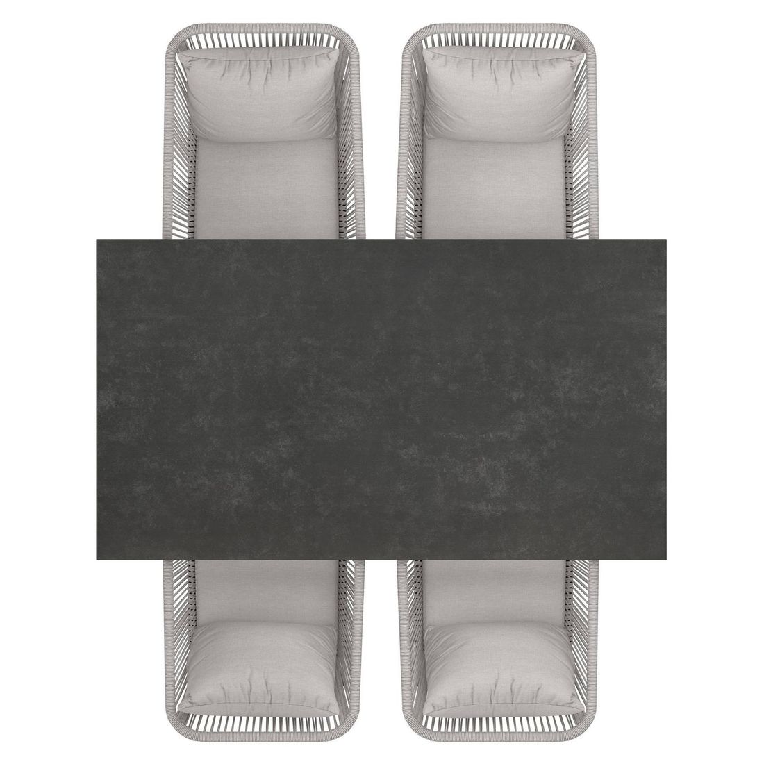 Nærbilde av tekstilseter på Hagemøbelsett Alex 4 plasser aluminium keramikk 160x90 cm - OUTLIV