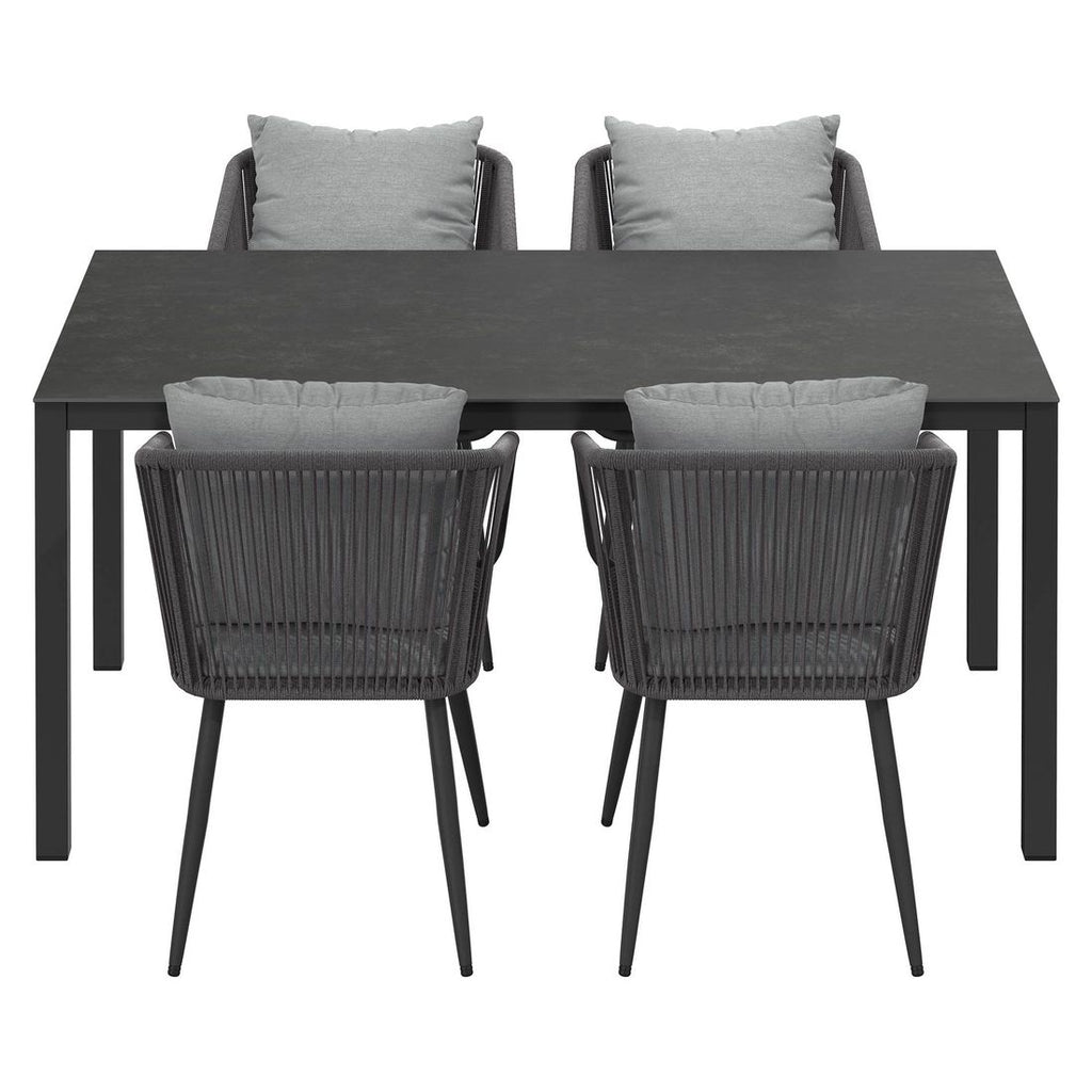 Nærbilde av sete i rope på Hagemøbelsett Alex 4 plasser aluminium keramikk 160x90 cm - OUTLIV