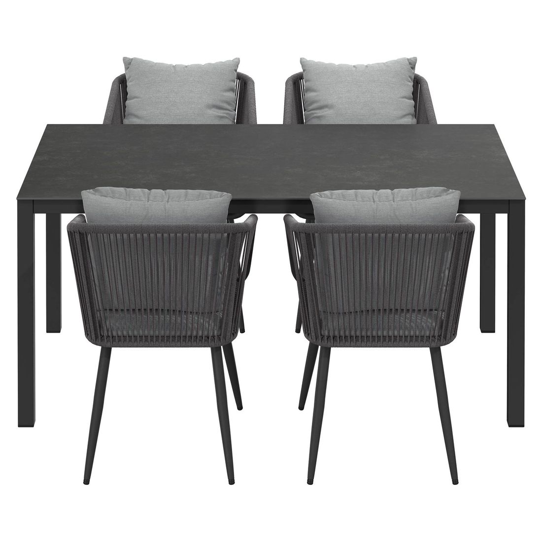 Nærbilde av sete i rope på Hagemøbelsett Alex 4 plasser aluminium keramikk 160x90 cm - OUTLIV