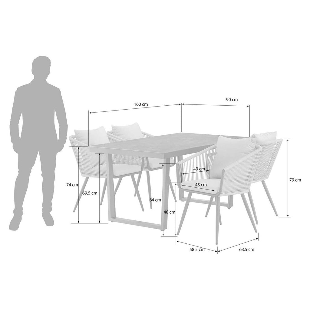 Hagemøbelsett Alex 4 plasser aluminium keramikk detalj rope